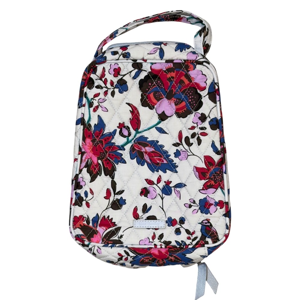 Vera Bradley Cosmetic Bag Women Medium White Floral Quilted Cotton Travel Pouch
